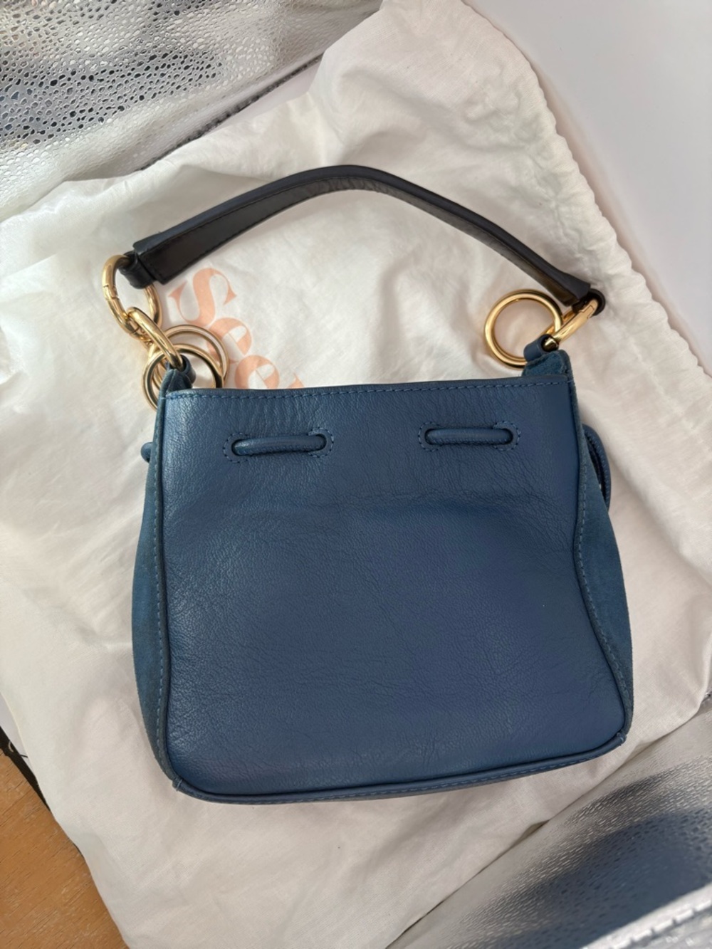 See By Chloe Blue Suede & Leather, 2 way Shoulder Bag with Gold Hardware. Rare - Picture 9 of 11